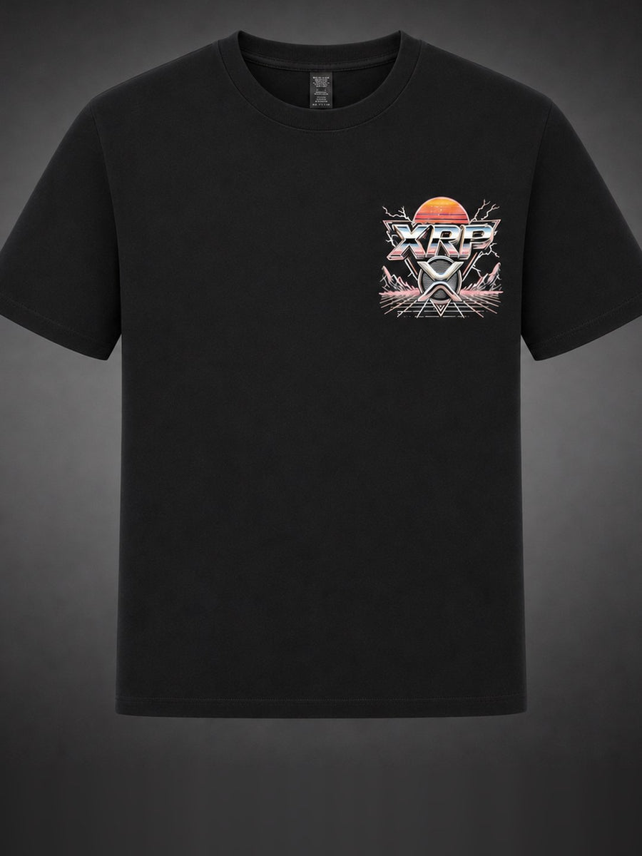 Retro Synthwave XRP tee, front, back